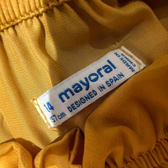 Mayoral Girls Pleated Mustard Yellow Satin Dress - Picture 6 of 7